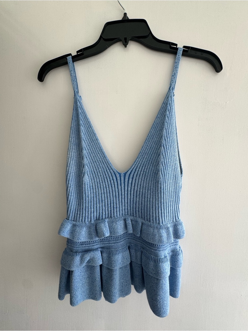 BCBGeneration Light Blue Ribbed Ruffle Knit Camisole